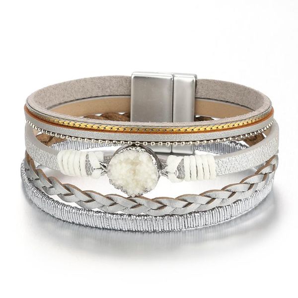 

charm bracelets european and american exaggerated trinkets alloy woven rope leather gravel bracelet women's simple magnetic accesso, Golden;silver