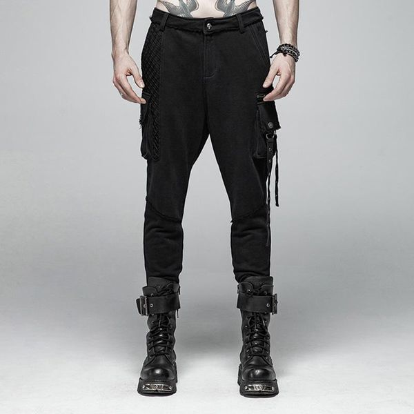 

men's pants punk rave mens rock black knit trousers casual streetwear big pocket long personality cross