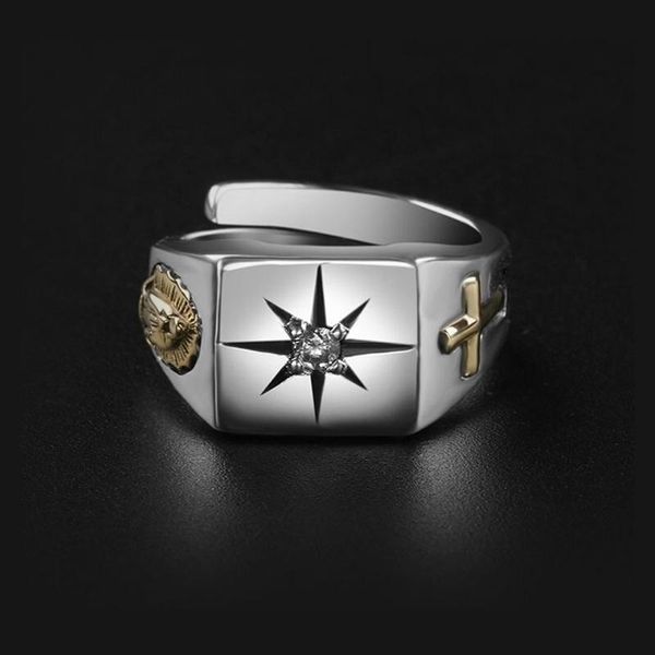

cluster rings retro silver ring men's trendy personality opening fashion jewelry hip hop light accessories, Golden;silver