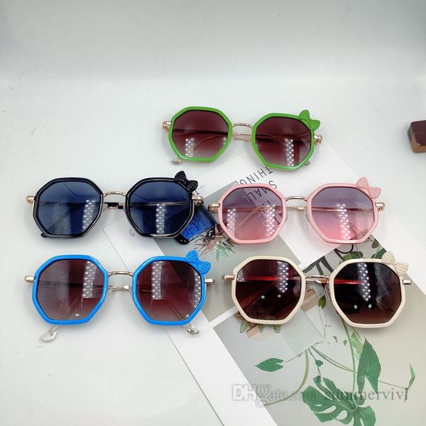 

sweet girls plaid bows sunglasses summer kids polygon frame beach sunglass children uv 400 outdoor sunblock q2240, Blue