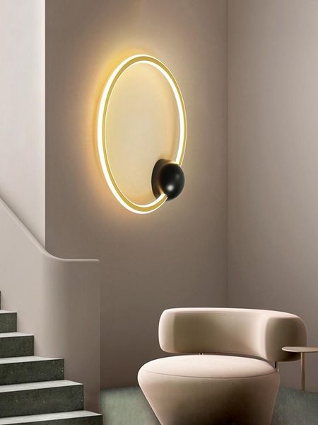 

wall lamp simple led ring modern bedroom bedside nordic living room restaurant stairs corridor golden white home decoration