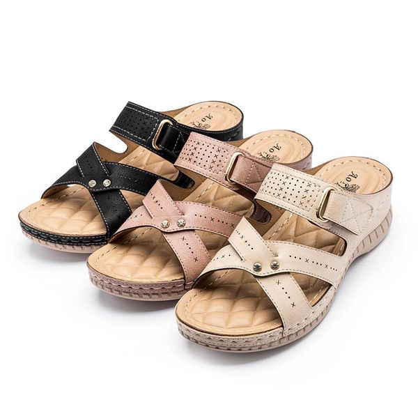 

sandals woman fashion platform women's wedge heel female outdoor casual slip on shoes for women plus size, Black