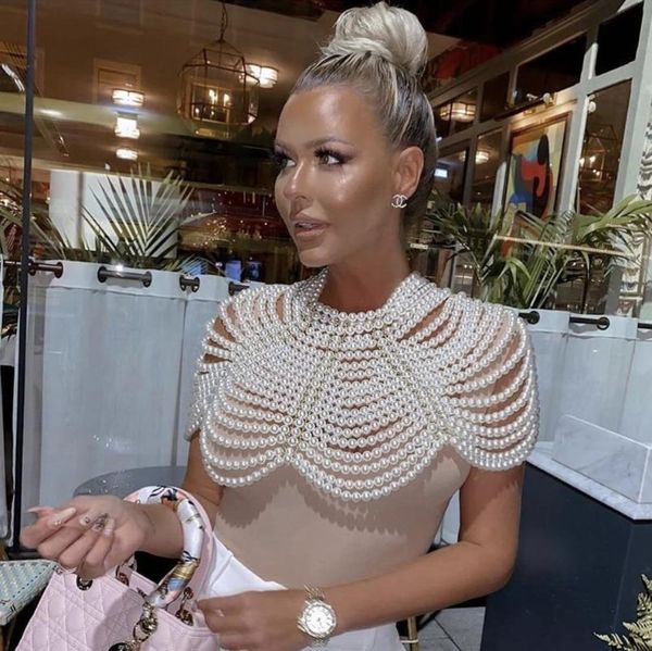 

women's tanks & camis vero sinly 2021 est women pearl high street designer handmade celebrity party club outfit shawl, White