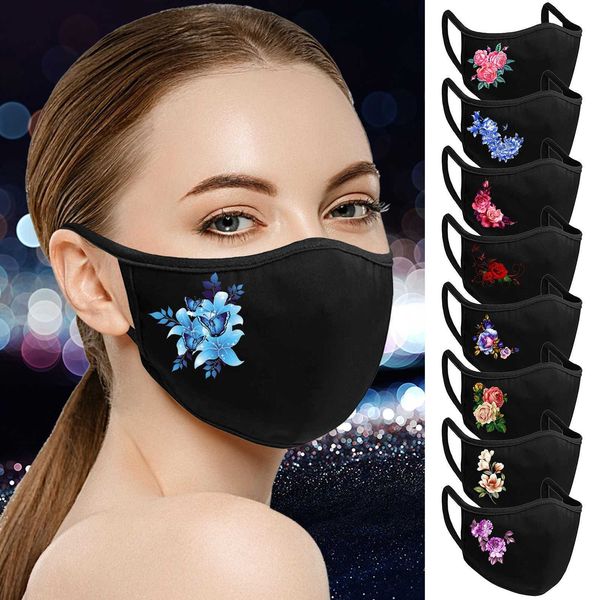 

1pc adults black flower prints breathable cotton washable reusable mascarillas reutilizabl monder scarf halloween cosplay mask