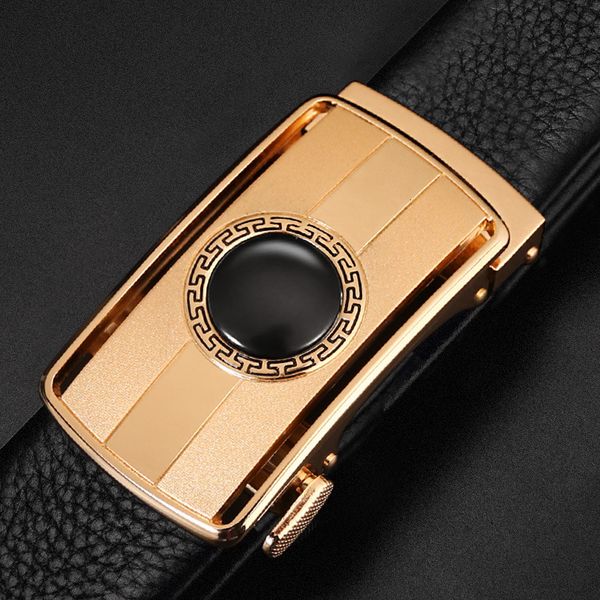 

men's leather belt trousers automatic buckle business inlaid, Black;brown