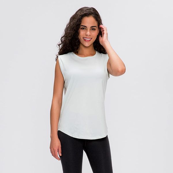 

yoga outfit sleeveless quick drying outer wear running fitness loose hip covering solid color sports vest for women