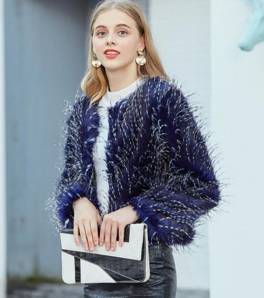 

coat imitatio-n fur turf f-ur imitation f ur blu e peacock blue fu-r women's short co at autumn and winter europe an-d america, Black