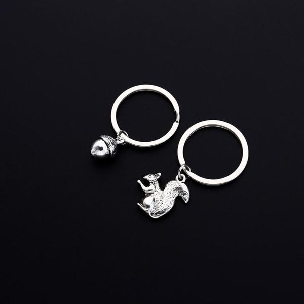 

keychains 4 pcs 3d squirrel and acorn keychain animal themed hanging keyring creative decorative key holder gift souvenir (2 +, Silver