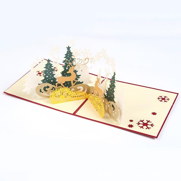 

greeting cards design 3d -up christmas with for envelope card tree and deer year