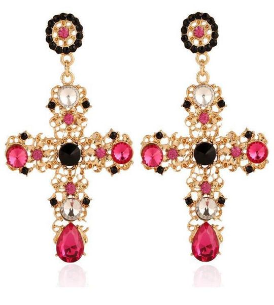 

dangle & chandelier european and american fashion cross inlaid rhinestone earrings retro hollow out all-match fresh for women wholesale, Silver