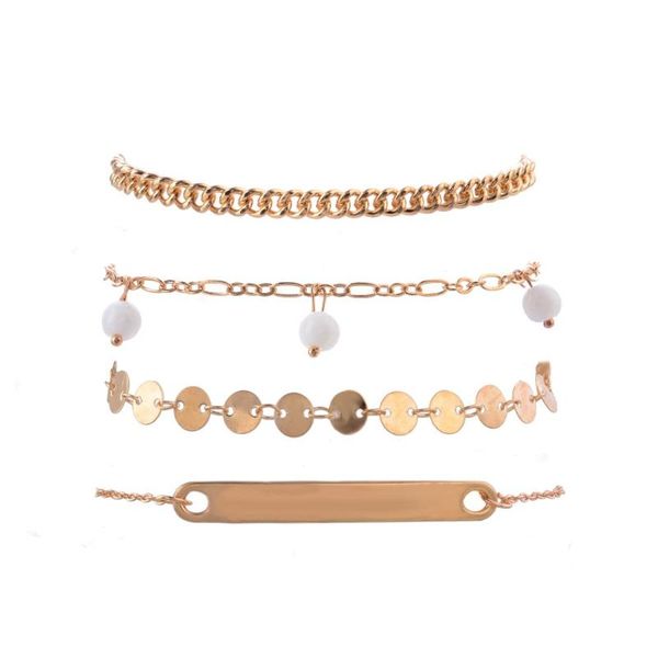 

charm bracelets fashion jewelry simple style alloy beads sequins tassel chain 4 piece set for women accessories bangle love gift, Golden;silver