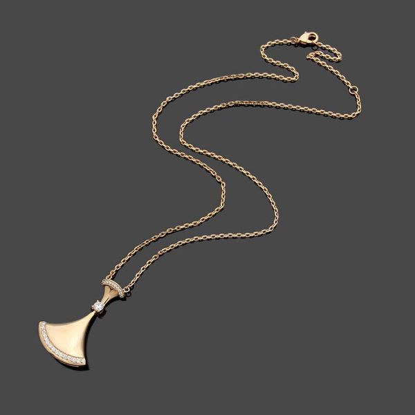 

chains yajin jewelry wholesale smooth skirt necklace women's fan-shaped side with diamond rose gold, Silver