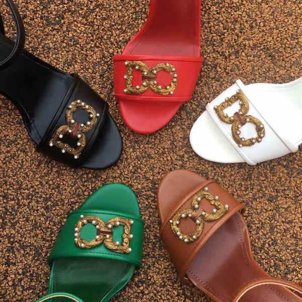 

european women's summer high heels with sandals, classic fashion, leather production, pearl decoration, size 34-42, Black