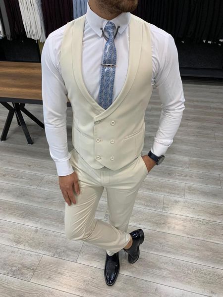 

men's suits & blazers slim fit 3 piece suit peaked lapel tuxedo wedding party jacket vest pants, White;black