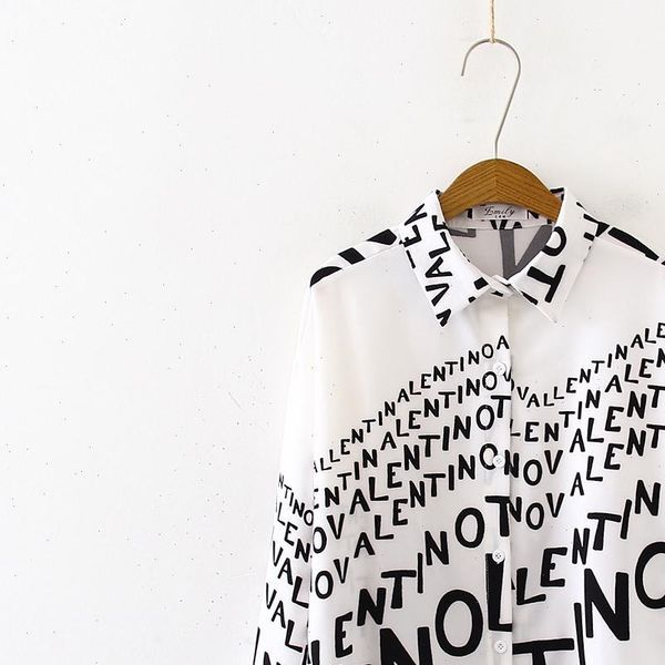 

women shirt spring summer men couple blouses fashion letter printing shirts harajuku streetwear long sleeve loose, White