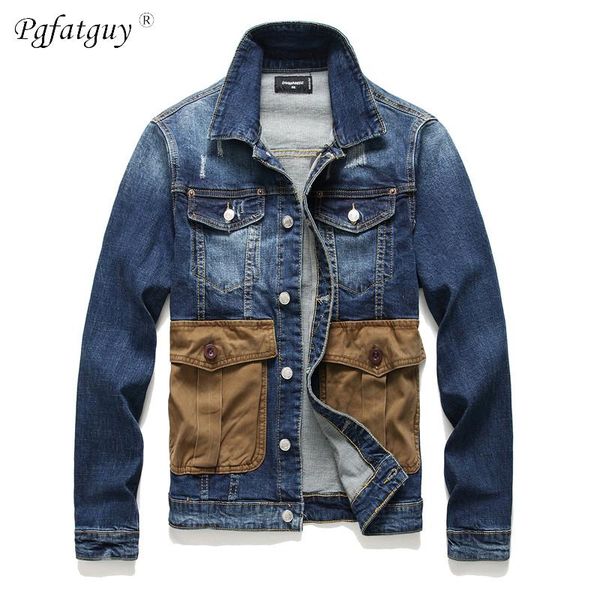 

men's jackets four seasons frayed slim denim jacket european and american style multi-pocket streetwear coat, Black;brown