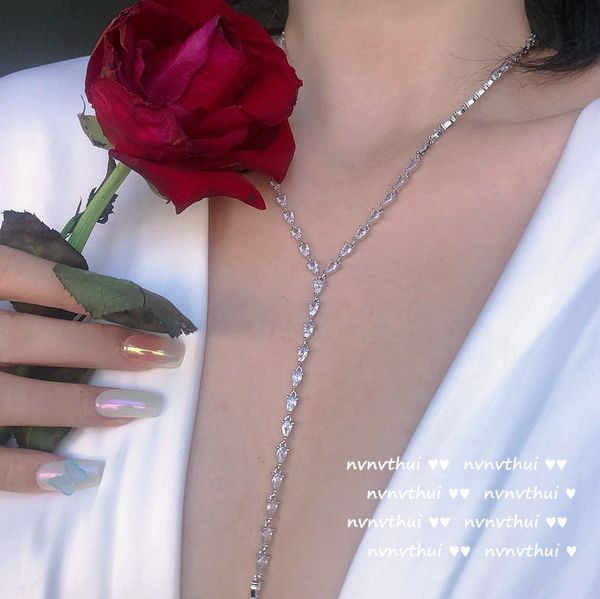 

strands strings galaxy pouring water drop necklace 18k gold plated eight heart arrow jewelry zircon flash diamond y-shaped chest chain, Black