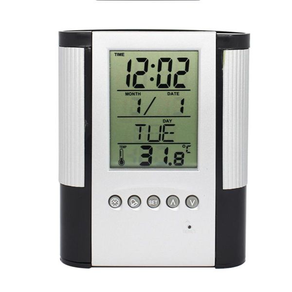 

desk & table clocks container office home electronic calendar timer pen holder organizer alarm clock lcd practical temperature abs