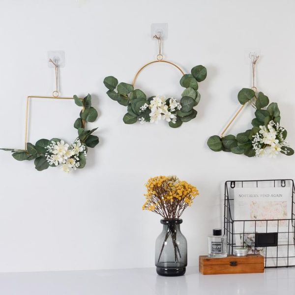 

decorative flowers & wreaths metal wreath ring hoop garland wall hanging artificial flower leaves geometric frame wedding luxury decor
