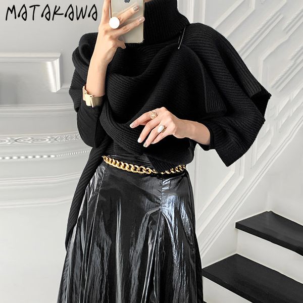 

matakawa korean chic temperament high neck bib shawl woman sweaters japanese fashion black pullovers 210513, White;black
