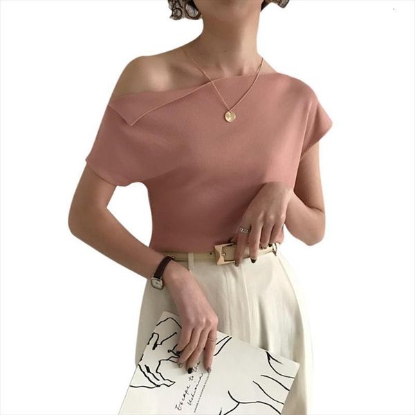 

short sleeve asymmetrical summer womens t shirts slim fashion, White