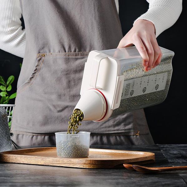 

storage bottles & jars 2l japanese style kitchen rice bucket portable plastic sealed multi grains box with measuring cup
