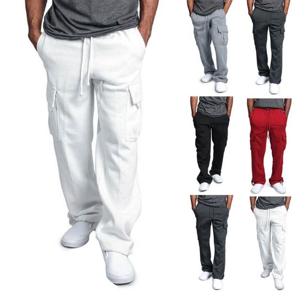 

men's pants men overalls casual pocket sport work trouser joggers sweatpants pantalÃ³n chÃ¡ndal hombre#c, Black