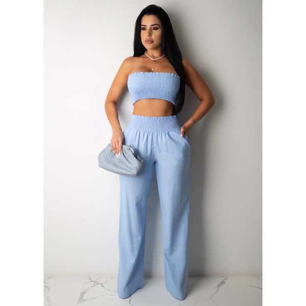 

women's tracksuits 2021 solid crop and trousers two piece set strapless sets for women summer fashion, Gray