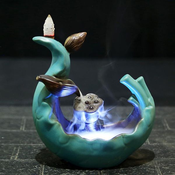 

fragrance lamps 1pc led light censer backflow incense burner lotus pond craft aroma therapy holder indoor decor