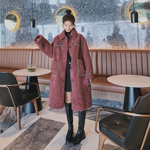 

women's down & parkas winter clothes women fashion splice lambwool loose long overcoat coat female elegant korean style thick faux fur, Black