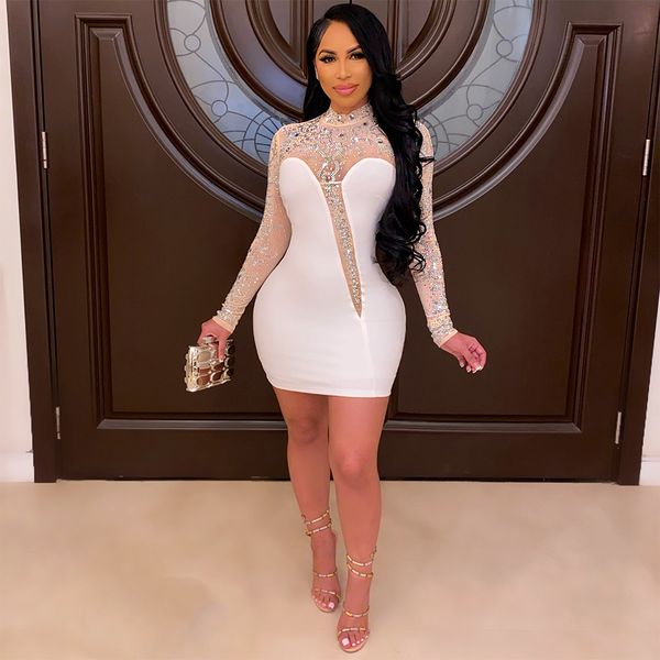 

gorgeous crystal mini dress womens elegant white sequins patchwork party club dress birthday outfits 2021 newby air, Black;white