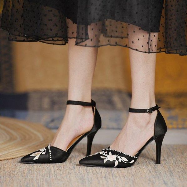 

sandals shy high heels 2021 ins design multi printed summer woman shoes party lady female office, Black