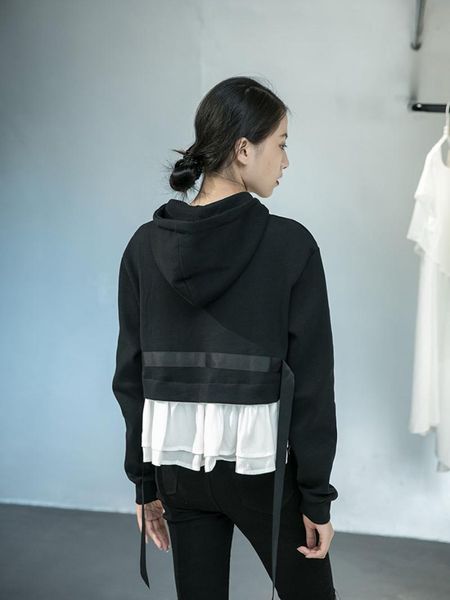 

women's hoodies & sweatshirts hooded sweatershirt women white and black color block fashion pullover short jacket cotton autumn outwear