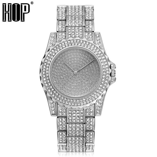 

hip hop watches luxury date quartz wrist watches for women men jewe, Slivery;brown