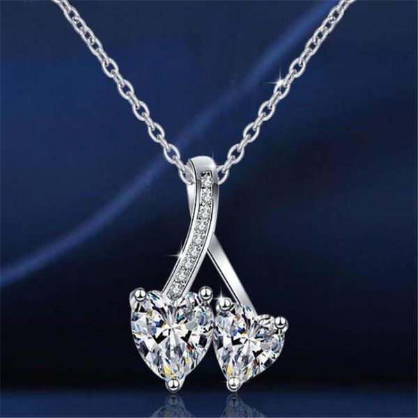

pendant necklaces korean style silver color crystal double heart necklace charming female clavicle chain fashion women's jewelry
