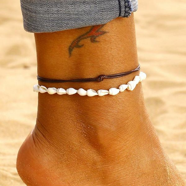 

anklets for women shell foot jewelry summer beach barefoot anklet bracelet on leg female leather set bohemian chain, Red;blue
