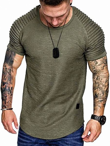 

men curved hem ruched sleeve tee 63fu#, White;black