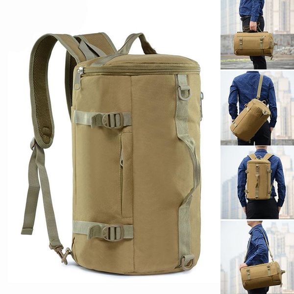 

outdoor bags men military backpack army tactical bag travel climbing handbag canvas foldable bucket cylinder shoulder pack sports
