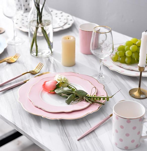 

dishes & plates brief tableware gold edge irregular ceramic plate floral shape porcelain steak salad dessert dish tray household dinner