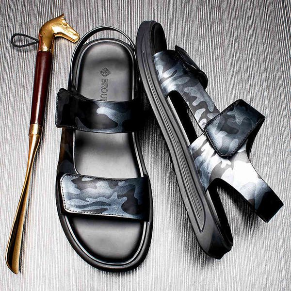 

slippers men's sandals men's leather fashion korean personalized versatile leisure soft bottom duvg, Black