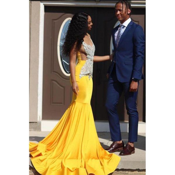 

party dresses yellow elegant prom african long mermaid sweetheart sequins appliques ruffles satin plus size women evening gowns, White;black