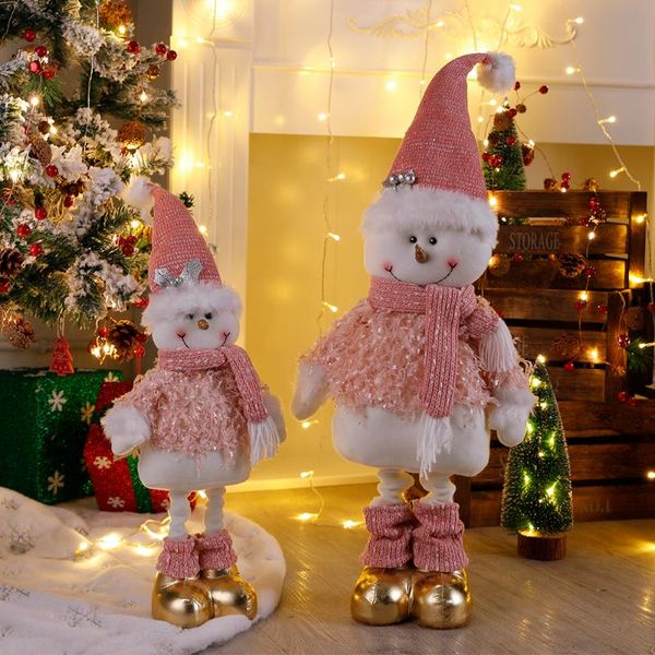 

christmas decorations pink retractable ornaments santa claus snowman long legs standing doll toy home xmas decor year gifts