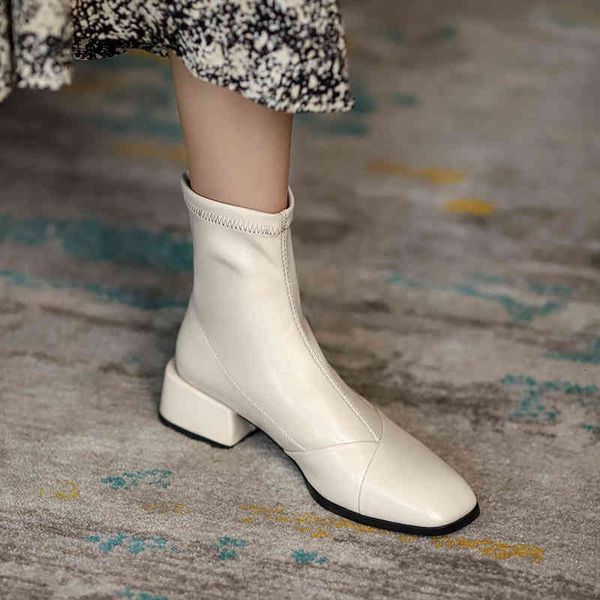 

dress shoes qutaa pu leather casual ankle boots retro square toe slip on women autumn winter heel short size 34-43 4oqe, Black