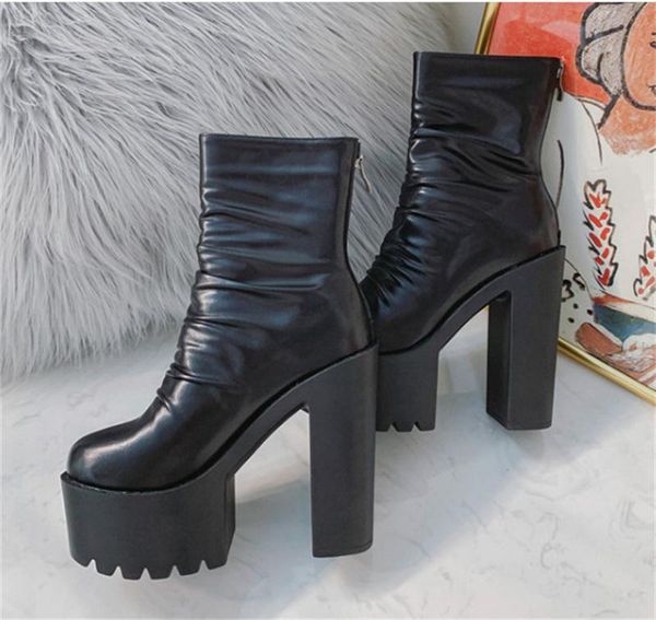 

boots 2021 autumn winter platform high heels back zipper black white short for women waterproof gothic shoes