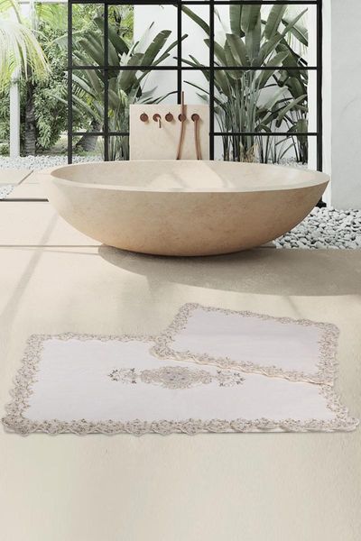 

bath mats cotton lux corner cream 2-piece lacy toilet seat set dowry mat coluxklzttk