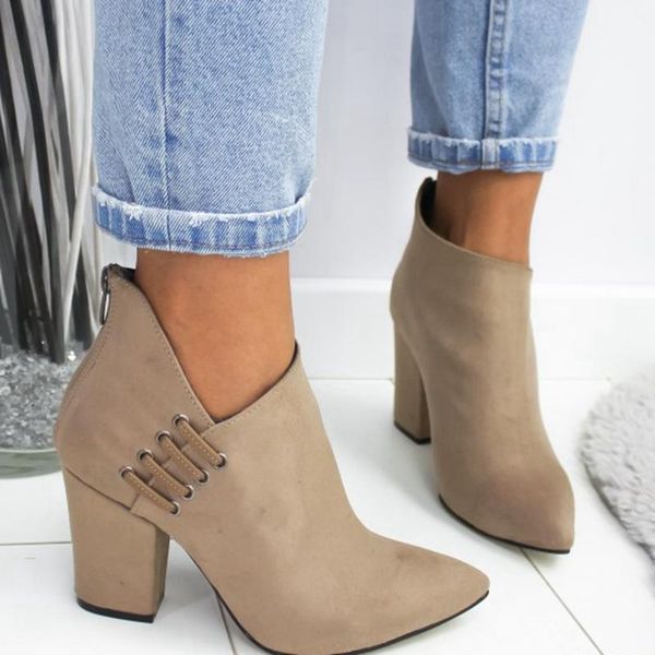 

boots fashion women shoes ankle short high-heel pointed europe plus size, Black