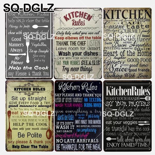 

metal painting [sq-dglz] our kitchen rules tin sign wall decor family crafts plaques bathroom art poster