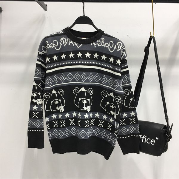

european and american autumn winter new men's jacquard leisure sweater men's round neck jumper, White;black
