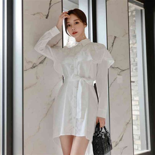

shirt dress korean ladies white long sleeve party nightclub office dresses for women clothing 210602, Black;gray