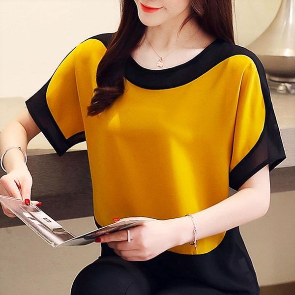 

and fashion chiffon womens shirts plus size solid short o neck batwing sleeve 3397 50, White